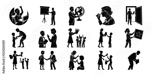 Diverse Set of Education Icons Teachers, Students, and Learning