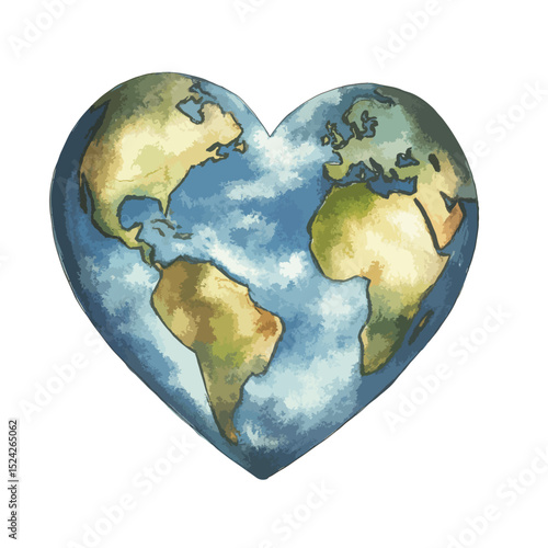 Watercolor Earth Globe Shaped as a Heart (1)