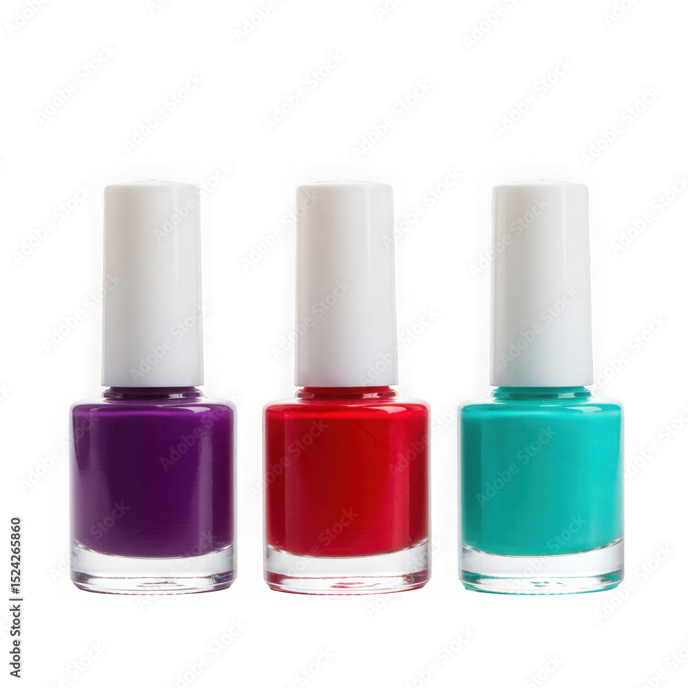 Three nail polish bottles lined up on transparent background Three nail polish bottles lined up on transparent background