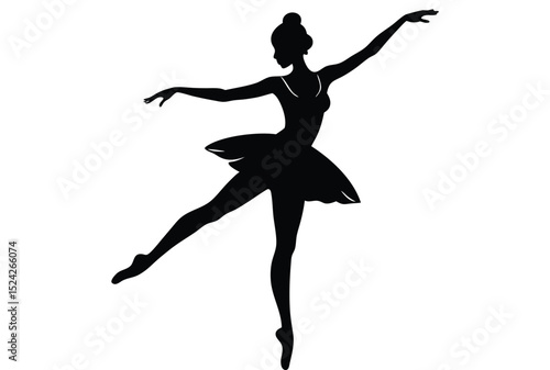 Ballerina Female Flexible Pose Silhouette Vector Art Graceful Dance Illustration