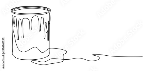 Paint Bucket Graphic Design Thin Line Icon, Can of paint, glue, varnish, thinner, building materials one line art. Continuous line drawing of repair, professional, hand, people, concept, support