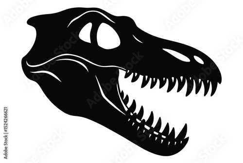 Dinosaur Skull Silhouette Vector Illustration of Prehistoric Teeth and Head