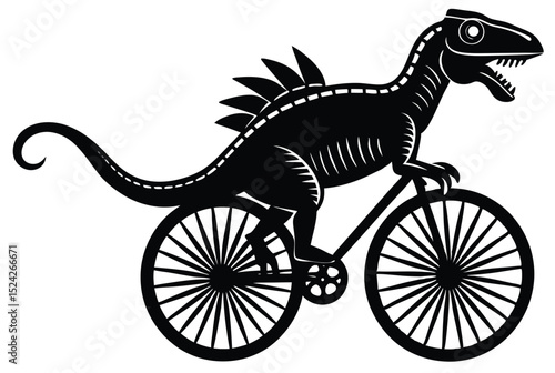 Fototapeta Naklejka Na Ścianę i Meble -  Dinosaur Riding Bicycle Silhouette Vector Illustration