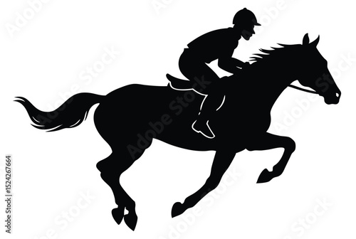 Horse and jockey silhouette jumping vector illustration perfect for horse riding and racing