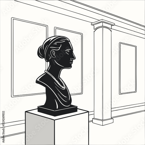 Elegant bust sculpture in art gallery setting