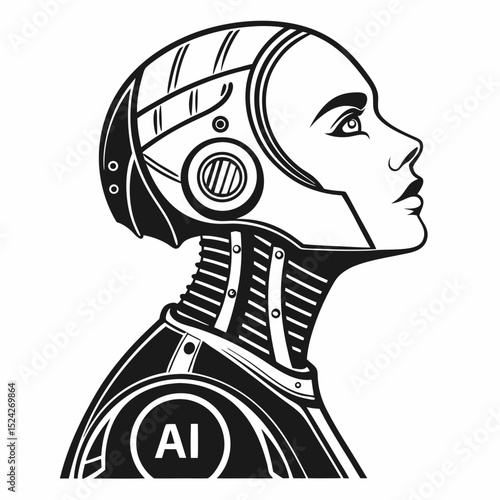 Ai robot woman profile, clean cutout, transparent background
