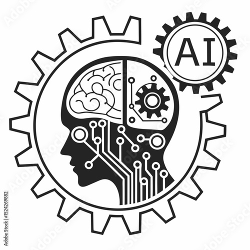 Ai brain gear cogwheel technology concept isolated