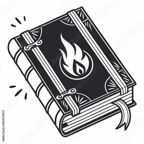 Ancient grimoire book of spells and fire magic