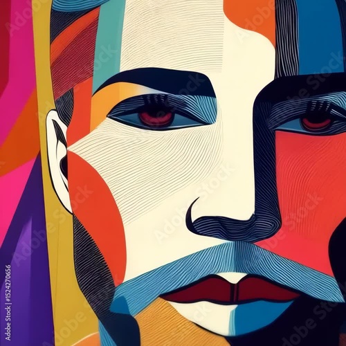Colorful geometric portrait of a modern man in abstract art style
