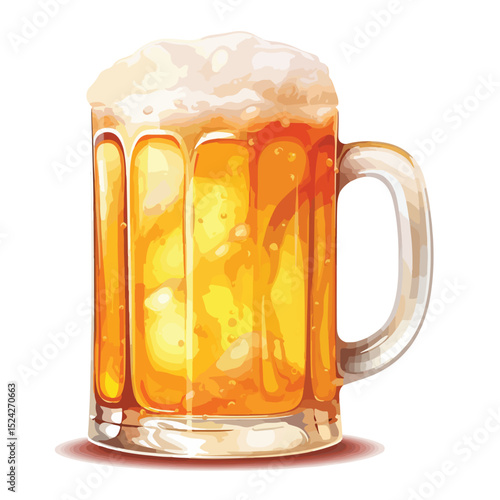 Professional Vector Illustration of Cold Drink Glass Beer Mug with Foam for Commercial Use