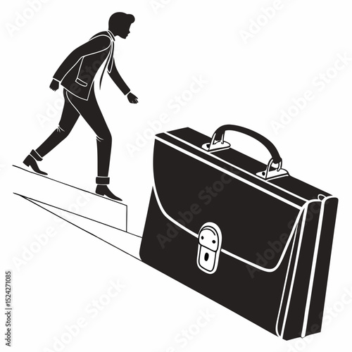 Businessman walking away from falling briefcase