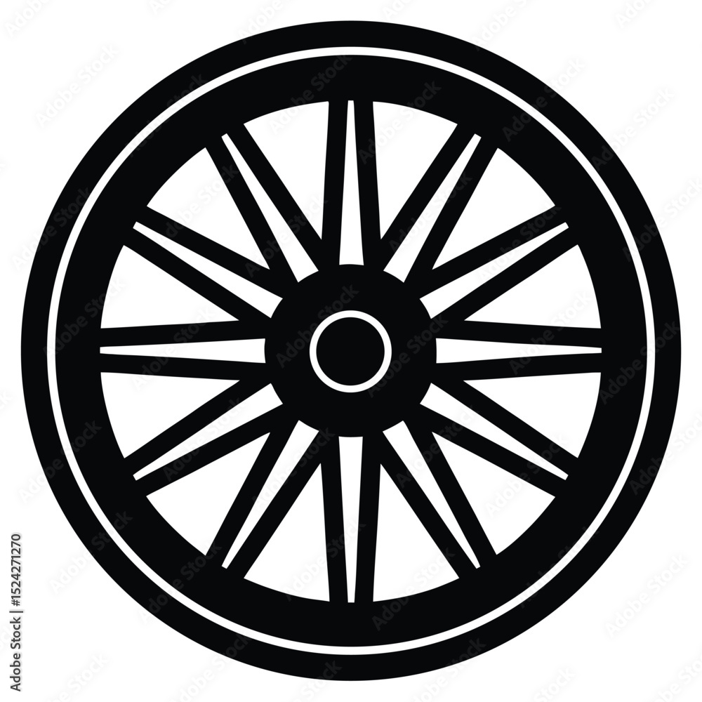 Fototapeta premium Black and White Illustration of a Circular Wheel with Spokes on White Background
