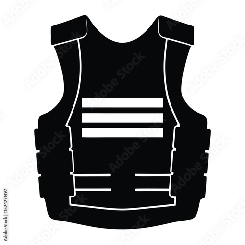 Black and White Tactical Vest Illustration with Horizontal Stripes Design Element