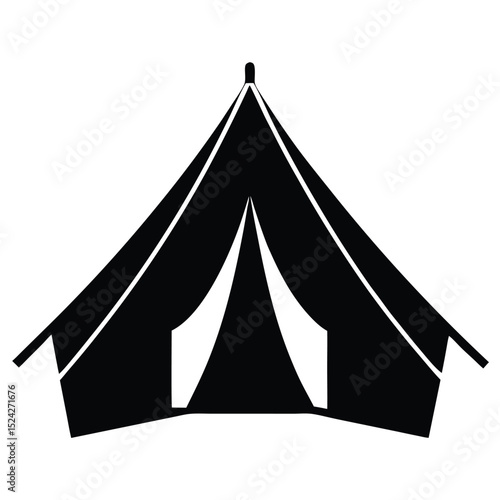 Black Camping Tent Icon Outdoor Adventure Shelter, Camping Equipment and Tent Vacation Symbol