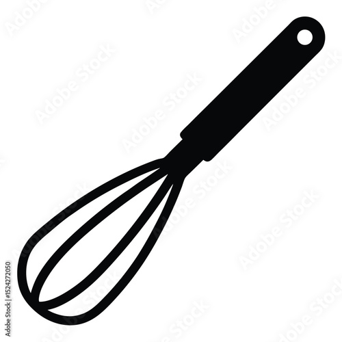 Black Kitchen Whisk Illustration Baking Tool, Cooking Utensil, Wire Loops, Handle, Isolated Object