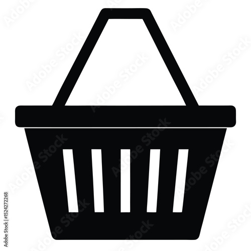 Black Shopping Basket Icon with Handle and Vertical Openings, Illustration