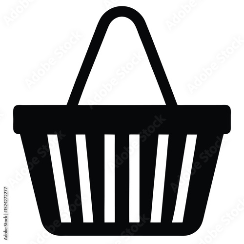 Black Shopping Basket Icon with Handle and Slatted Design for Ecommerce Use