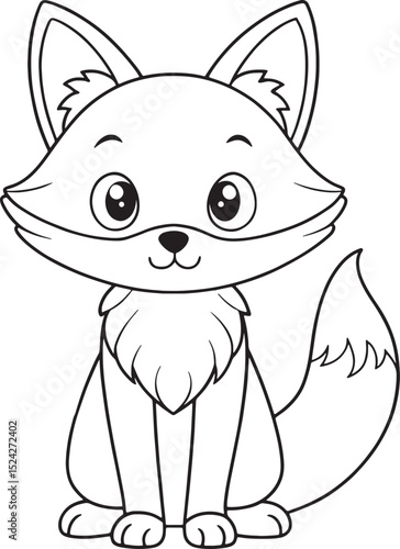 Adorable Fox Coloring Page Animal Illustration For Kids Vector Illustration