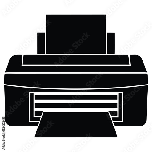 Black Silhouette of a Desktop Printer with Paper in the Input Tray