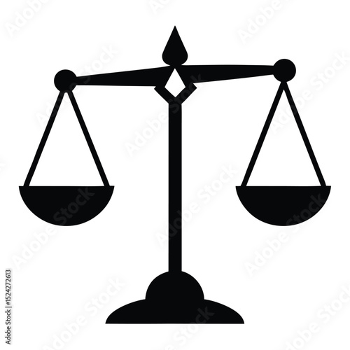 Black Silhouette of Balanced Scales Represents Justice, Fairness, and Legal Concepts