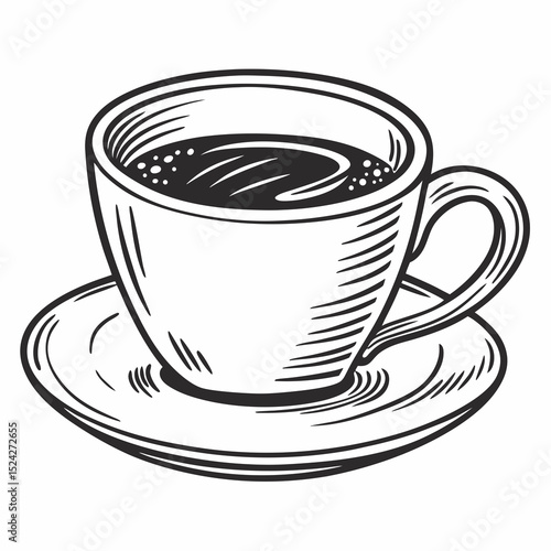 Hand drawn coffee cup and saucer illustration