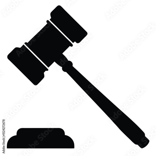 Black Silhouette of Gavel and Sounding Block Symbolizing Law and Justice Presentation