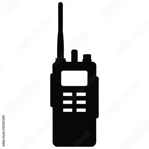 Black Silhouette of WalkieTalkie Communication Device Icon, Radio Transmitter, Portable Device, Antenna