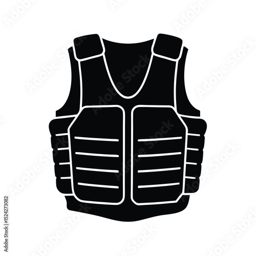 Black Tactical Vest with White Stripes, Body Armor, Isolated Illustration