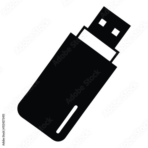 Black USB Drive Icon Digital Storage Device for Data Transfer and Backup