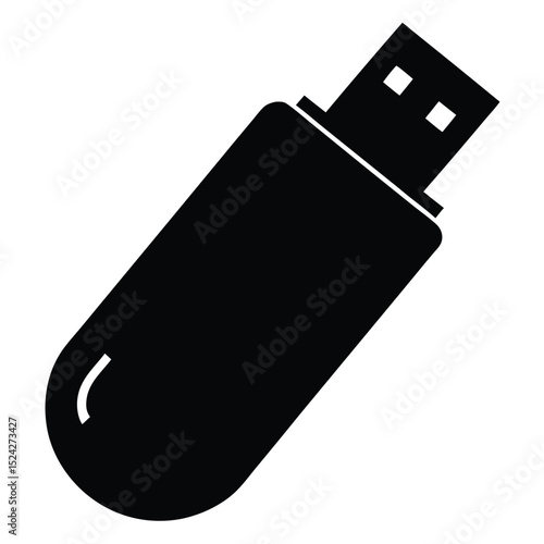 Black USB Flash Drive Illustration Memory Storage Device and Data Transfer Technology