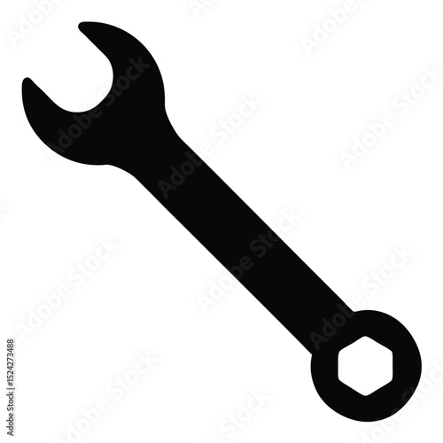Black Wrench Silhouette with Open End and Box End on White Background