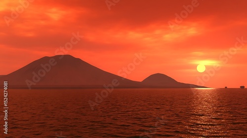 Red sea mountains sunset scene
