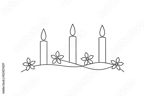 Three candles with flowers line drawing simple minimalist design