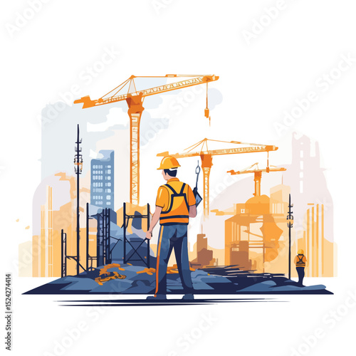 Professional Builder Working on Construction Site Vector Illustration for Projects
