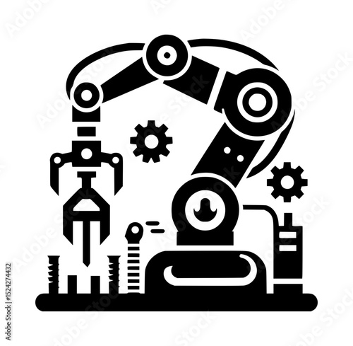Industrial robotic arm manufacturing process icon