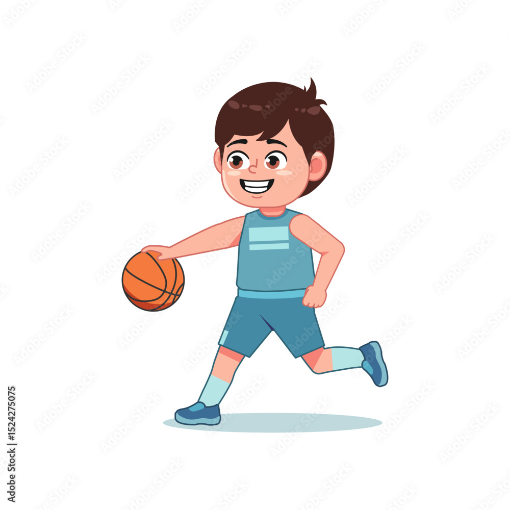 Asian Cute Little Boy Cartoon Playing Basketball Dribbling Asian Cute Little Boy Cartoon Playing Basketball Dribbling