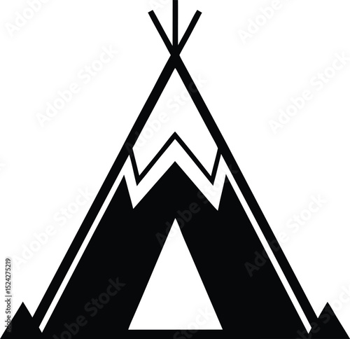 "Minimalist black silhouette icon of a teepee tent on transparent background, vector style"
