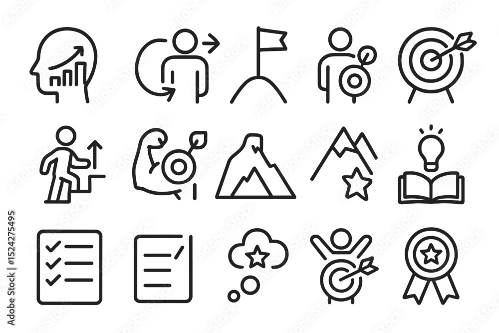 Business strategy icons collection on dark background Business strategy icons collection on dark background