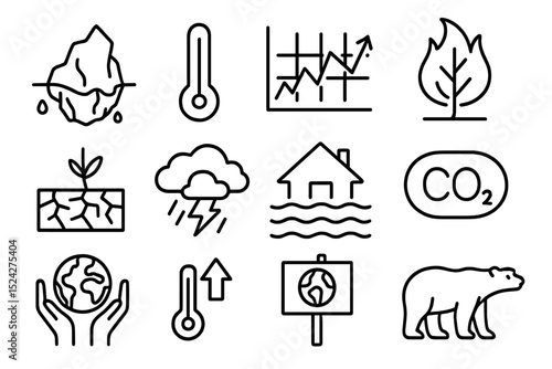 Environmental icons depicting climate change and global warming effects