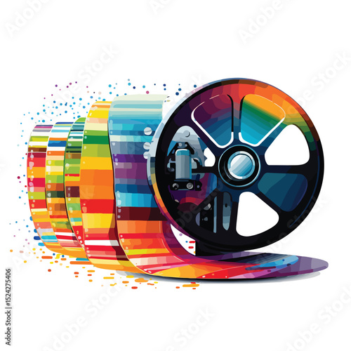 Cinematic Movie Reel Tape with 3D Glasses on White Background for Film Enthusiasts