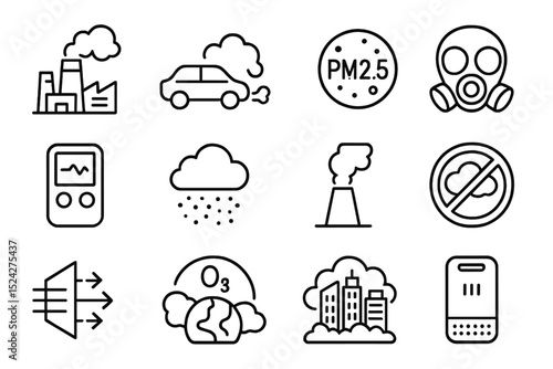 Air pollution icons illustrating industrial impact and environmental concerns