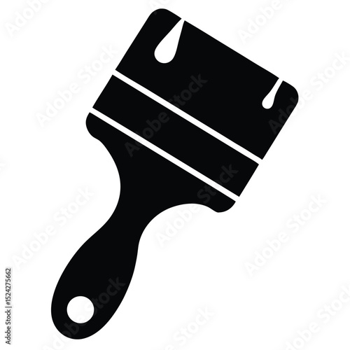 Isolated Black Paintbrush Icon with Dripping Paint, Illustrating Painting and Home Improvement