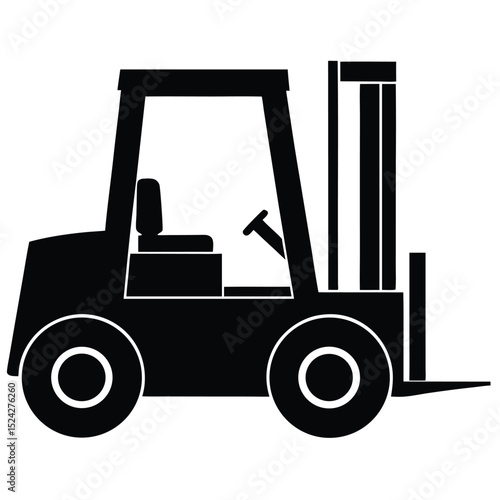 Silhouette Forklift Illustration Side View of Material Handling Equipment Design, Industrial Icon