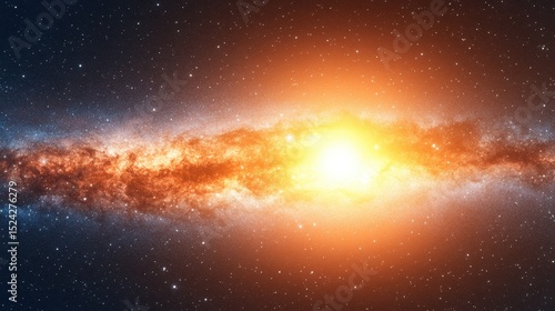 Stunning bright orange galaxy with vibrant colors and nebulae against the dark background of space