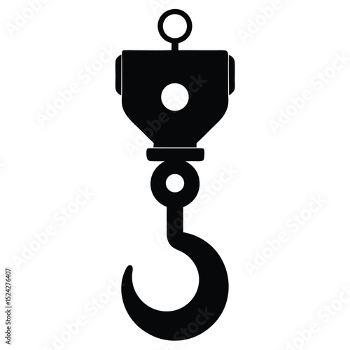 Silhouette of Heavy Duty Lifting Crane Hook with Round Top Connector