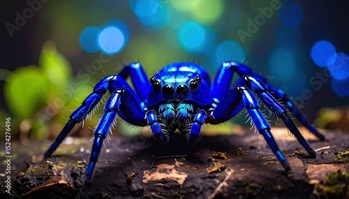 Portrait photo of Gooty Sapphire Ornamental spider with blurred background
