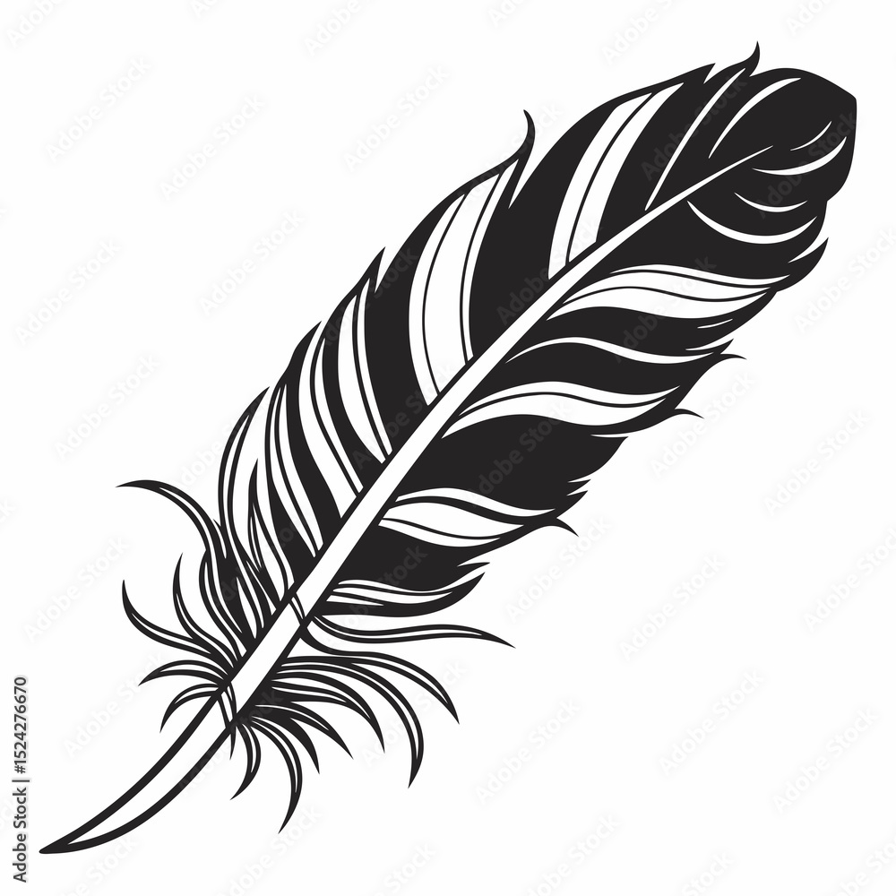 Fototapeta premium Elegant black and white single feather illustration