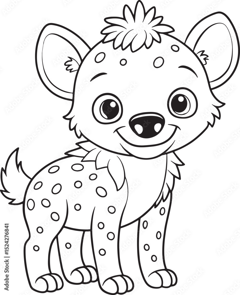Obraz premium a cute cartoon hyena with spots and a flower on its head is standing alone