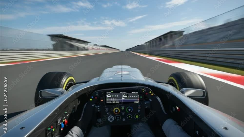 Adrenaline Rush: First Person View of a Formula 1 Race Car Speeding Down the Track