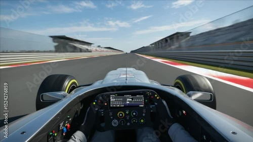 Adrenaline Rush: First Person View of a Formula 1 Race Car Speeding Down the Track